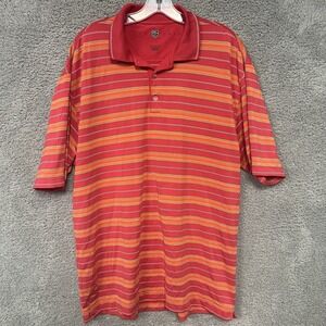 Nike Golf Men's Size L‎ Orange Red Stripe Short Sleeve Dri-Fit Polo White Swoosh